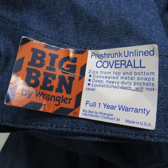 NWT Vtg Big Ben by Wrangler Coveralls 46 Reg - Picture 6 of 8